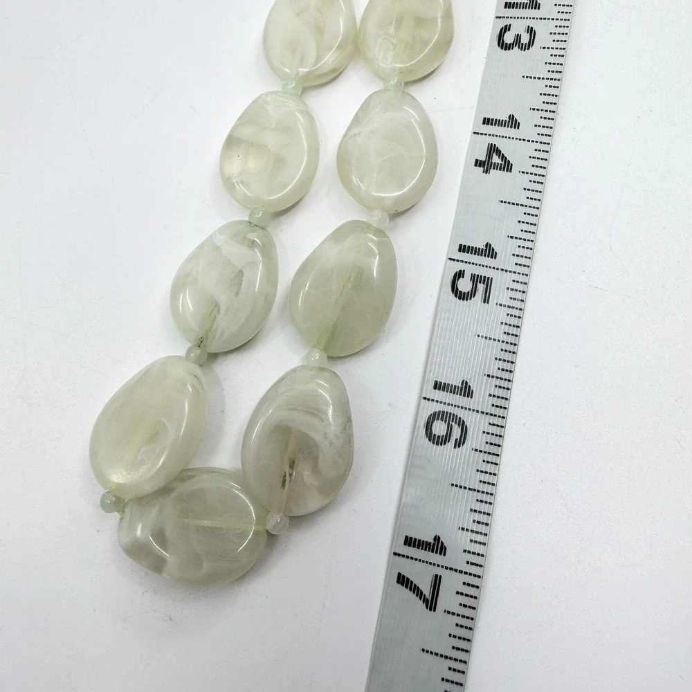 Pale Green Translucent Marbled Bead Double Strand Necklace Statement Jewelry